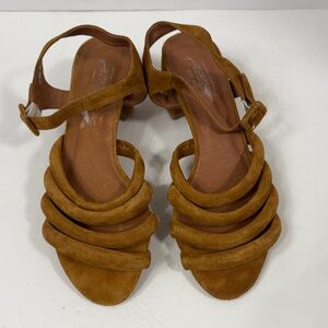 Jeffrey Campbell "Clementine" strappy block heel sandals in camel brown suede